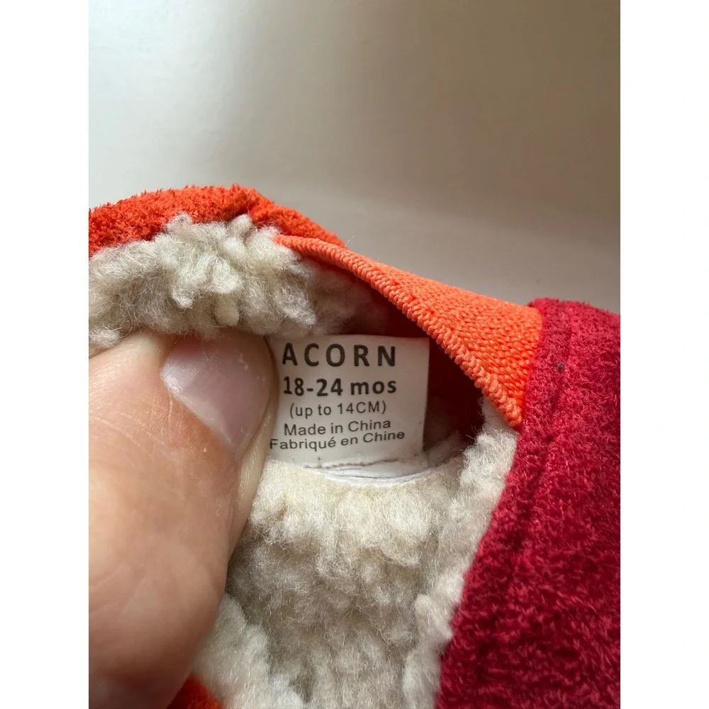 Acorn Toddler Hedgehog Moccasin Slippers Red Blue Striped 18-24 Months 14cm